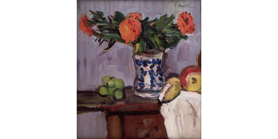George Leslie Hunter (1877-1931) Still life of marigolds and fruit 39 x 34cm (15.5x13.5")