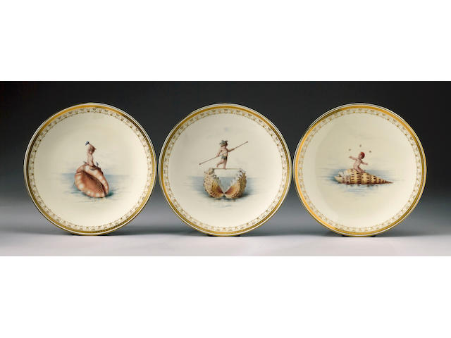 An important set of twelve Minton plates by Antonin Boullemier circa 1867