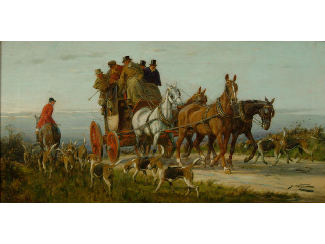 George Wright (1860-1942) 'Passing a hunt on the road, spring'