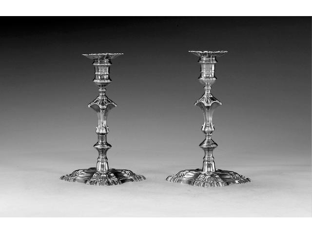 A pair of George II silver candlesticks, by Thomas Heming, London 1750,