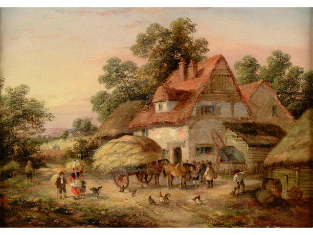 George Lara - oil on canvas a pair of rustic scenes, signed