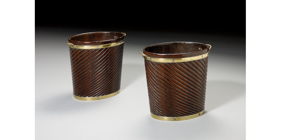 A pair of early 19th century Irish mahogany and brass bound Peat Buckets,