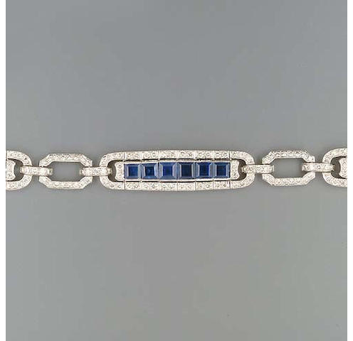 A sapphire and diamond line bracelet