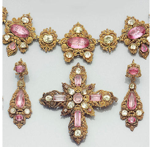 A William IV pink topaz and chrysolite parure (2)