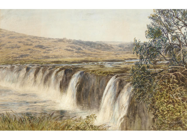 Arthur Henry Enock (British, fl. 1869-1910), Falls on the Thukela River, Natal, 32.5 x 50cm.