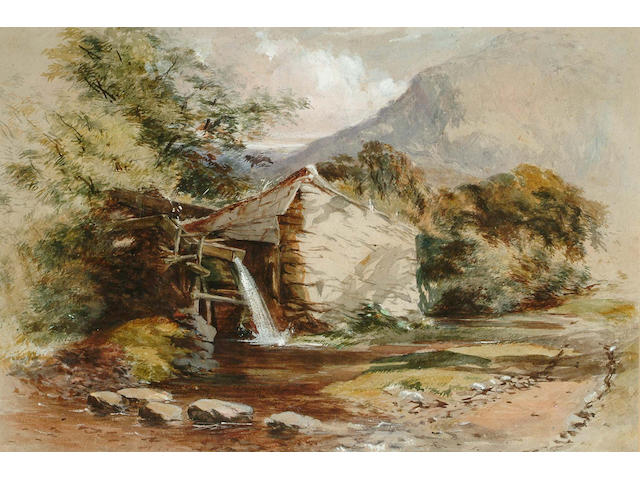 Follower of William J.Muller, A mountain hut, 35 x 51.5cm.