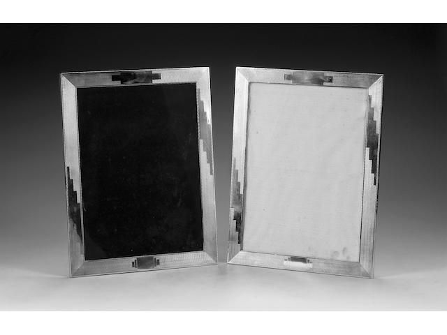 A large pair of Art Deco silver upright rectangular photograph frames, by B. Gordan, Birmingham 1933,