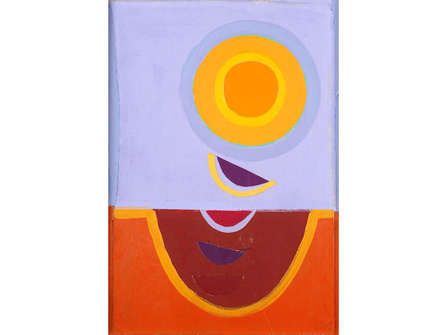 Sir Terry Frost (British, 1915-2003) Purple and Gold Sun 63 x 43cm.