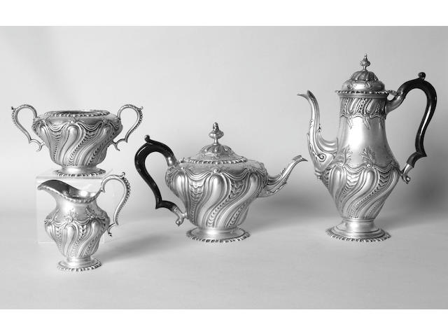A late Victorian four piece tea and coffee set J.B.Carrington, 1892,