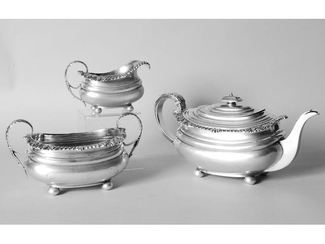 A George III Scottish three piece tea set, George McHattie, Edinburgh, 1816,
