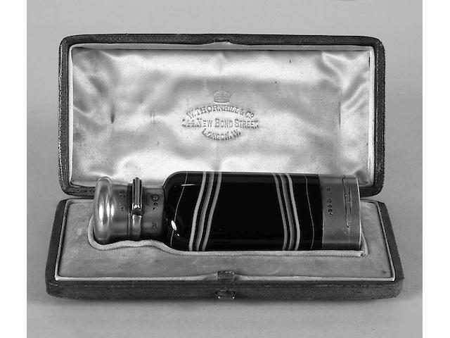 A good Victorian silver gilt combination agate scent flask and vinaigrette S.Mordan & Co, 18, and inscribed Thornhill as retaillers,