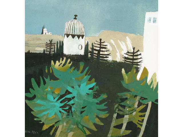 Mary Fedden R.A. (British, b.1915) Green Palms 25.5 x 24.5 cm.