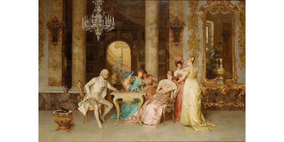Francesco Beda (Italian 1840-1900) The game of chess 81 x 117.5 cm. (32 x 46 1/4 in.)