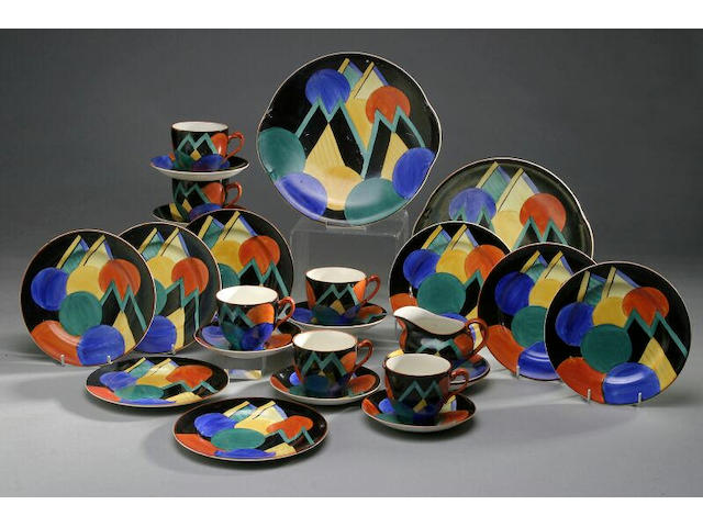 A rare Susie Cooper geometric part tea set,