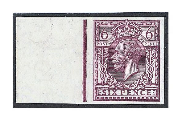 1924-26 wmk. Block Cypher: 6d. reddish-purple, imperf. marginal imprimatur, superb and fresh. One of only five officially released.