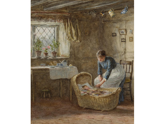 Helen Allingham R.W.S. (British, 1848-1926) The Cradle 23 x 19 cm. (9 x 7 1/2 in.)