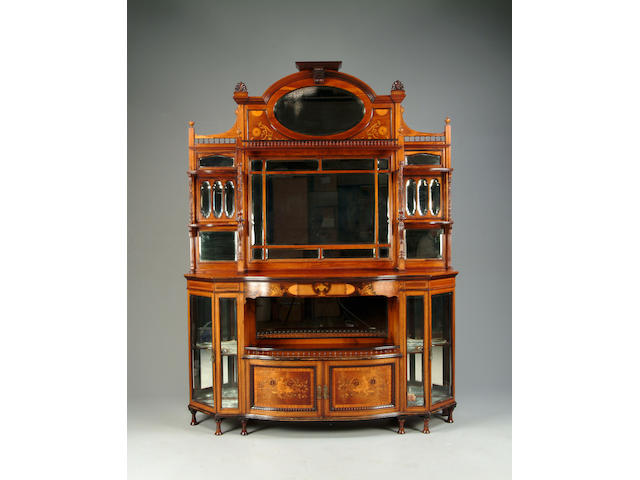 A late Victorian rosewood, satinwood banded and marquetry inlaid cabinet