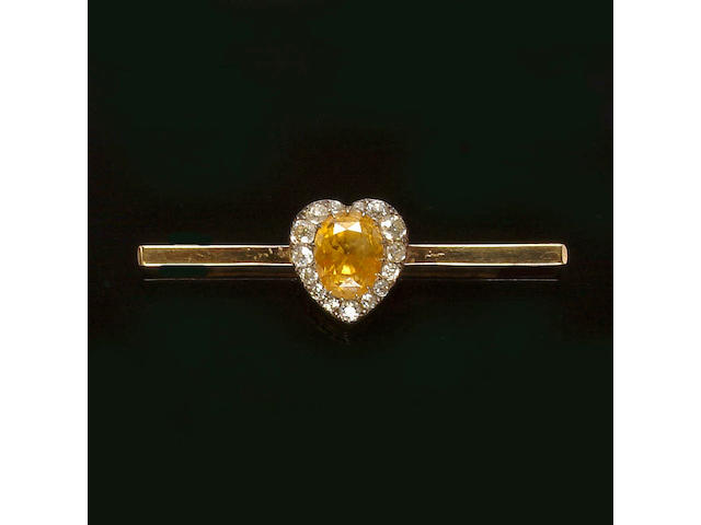 A late Victorian yellow sapphire and diamond bar brooch