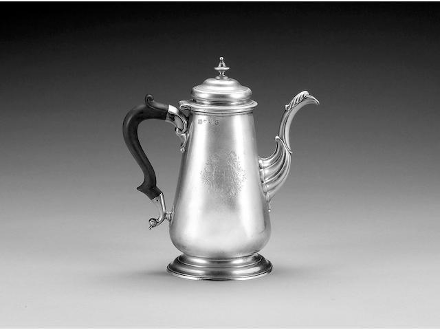 A George II silver coffee pot, by Richard Bayley, London 1740, cover unmarked,