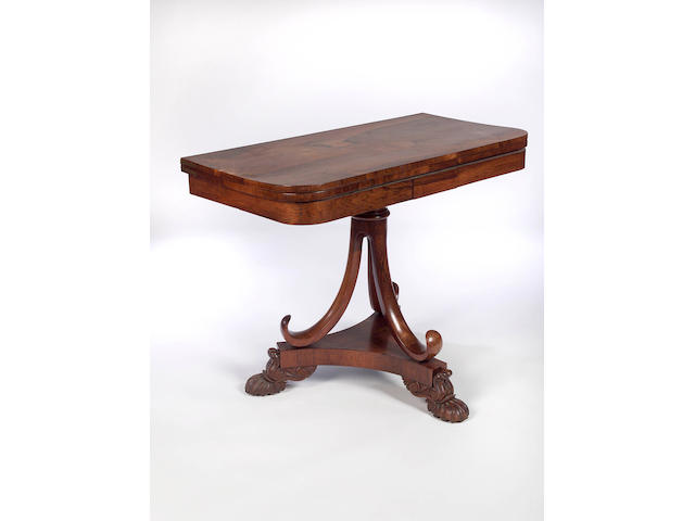 A William IV rosewood fold-over Tea Table,