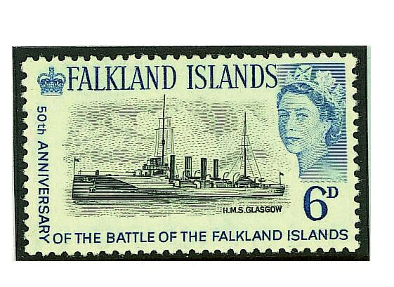Falkland Islands: 1964 6d. black and light blue unmounted mint, with the centre H.M.S. Glasgow, very fine possibly the rarest of all Commonwealth issues, probably less than seventeen recorded. (087)