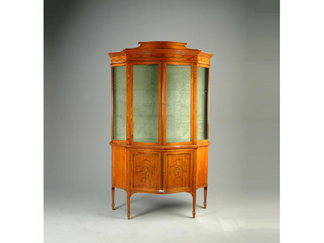 An Edwardian satinwood and marquetry display cabinet