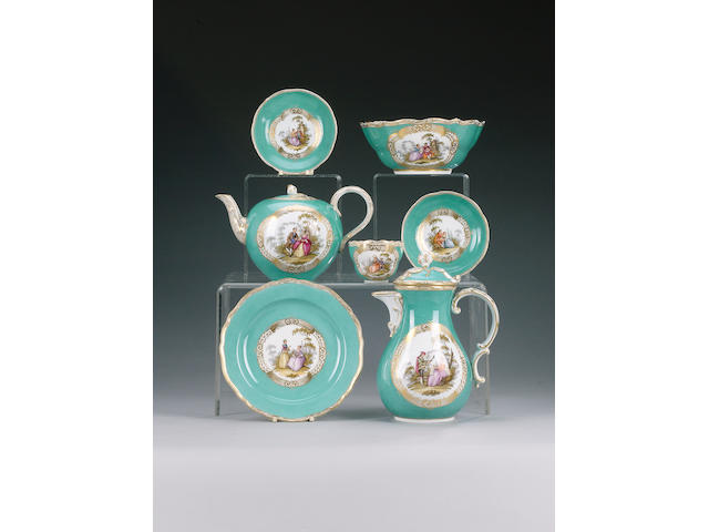A Meissen style turquoise tea service, circa 1880,