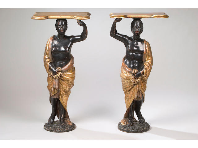 A pair of late 19th Century Venetian Blackamoor pier tables,