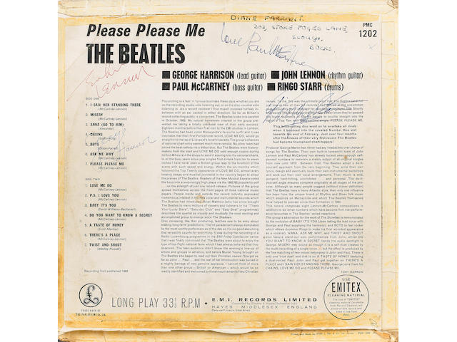 An autographed copy of the album 'Please Please Me', 1963,