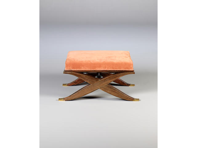 Jacques-Emile Ruhlmann, designed circa 1924 A Macassar Ebony and Gilt Bronze Mounted X-Frame 'Ixe' Stool