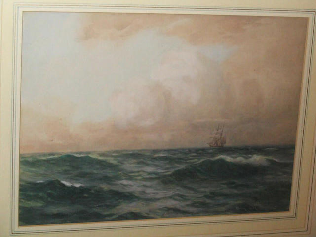Samuel John Milton Brown Two-masted sailing vessel at sea, 24.5 x 34cm.