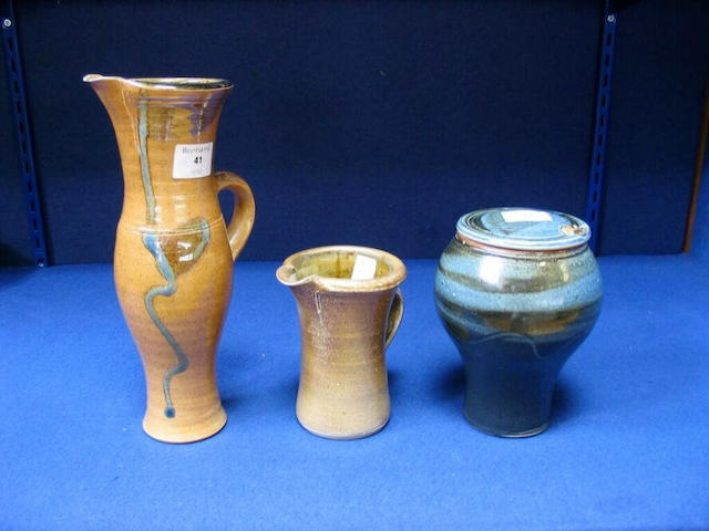 Michael Casson A saltglaze Jug and another Jug and a lidded Pot (3)