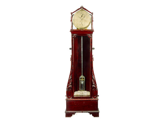 A fine and rare mid 19th century floorstanding mahogany regulator with most unusual spring driven fusee movement, dated 1849 James Gowland, 52 London Wall,