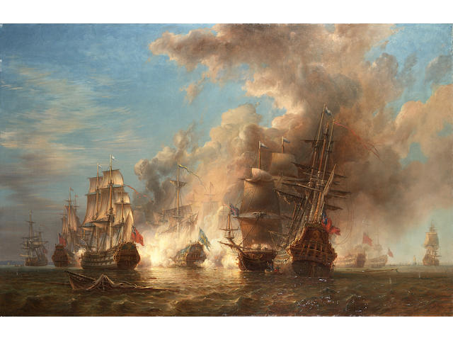Johann Christian Berger (Swedish, 1803-1871) An Anglo-Swedish skirmish in the Channel in 1704 96.5 x 148.6cm. (38 x 58 1/2in.)