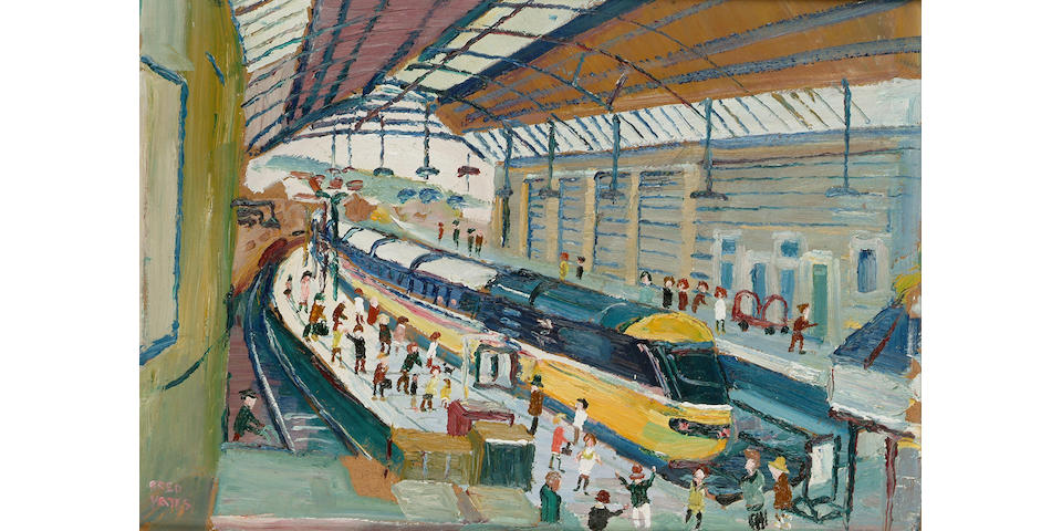 Fred Yates (British, b.1922) Penzance Station 14 x 20 in. (35.5 x 51cm.)