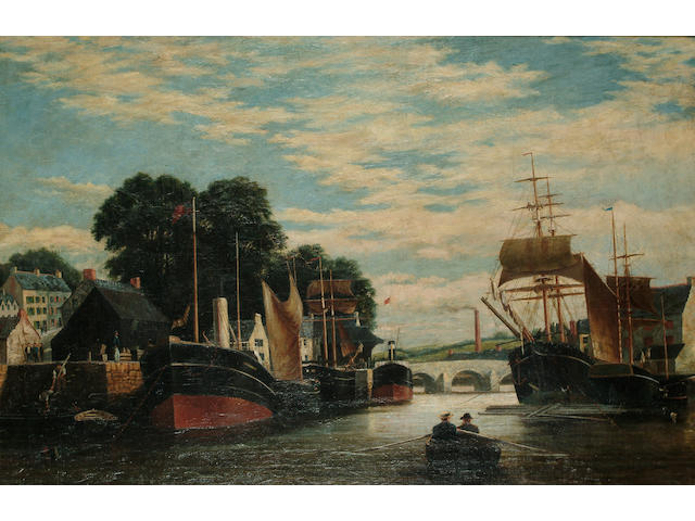 English School (19th Century), A busy harbour scene, 68.8 x 105.4 cm.