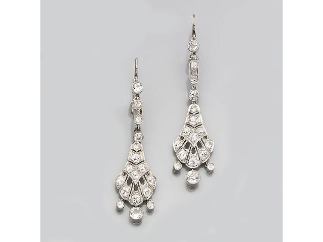 A pair of early 20th century diamond earpendants