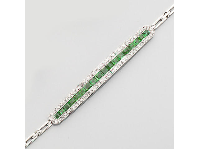 An early 20th century emerald and diamond bracelet