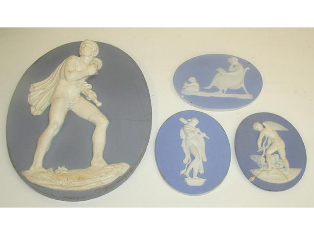Two Wedgwood blue jasper plaques