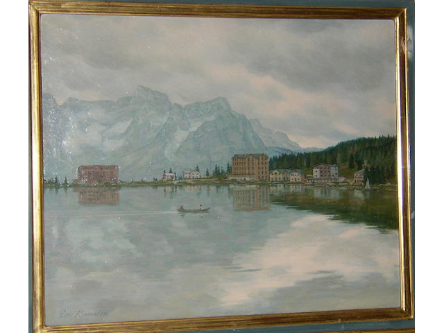 Eric Ramsden (20th Century) British, Swiss lake viewsigned 'Eric Ramsden', oil on board, 46 x 66cm (18 x 22in).