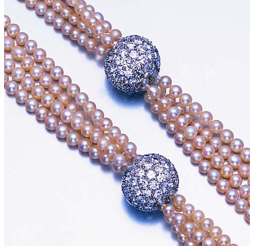 A pearl and diamond sautoir