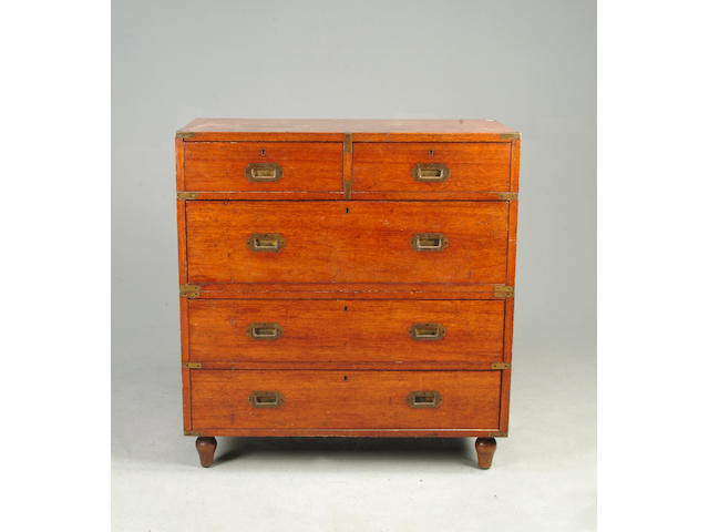 A Victorian teak and brass bound campaign  chest