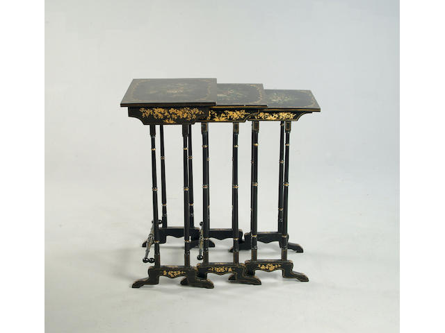 A nest of three late Regency papier mach&#233; tables