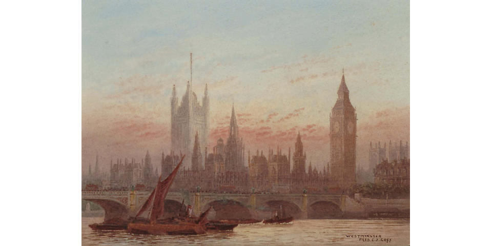 Frederick E.J.Goff (British, 1855-1931) London Bridge; Westminster, 4 1/2 x 6 in (11.5 x 15 cm), (2)