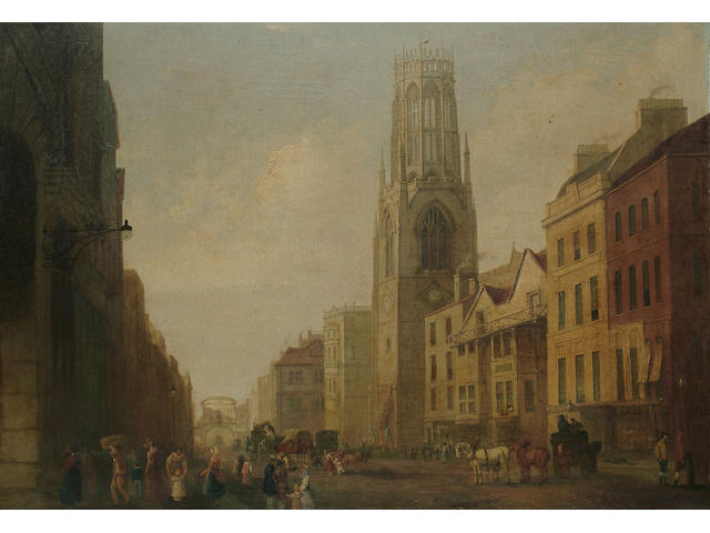 George Sidney Shepherd (British, 1784-1862) Fleet Street towards Temple Bar, 24 3/8 34 1/2 in. (62.4 x 89.7 cm.)