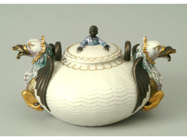 A Belleek tea kettle and cover