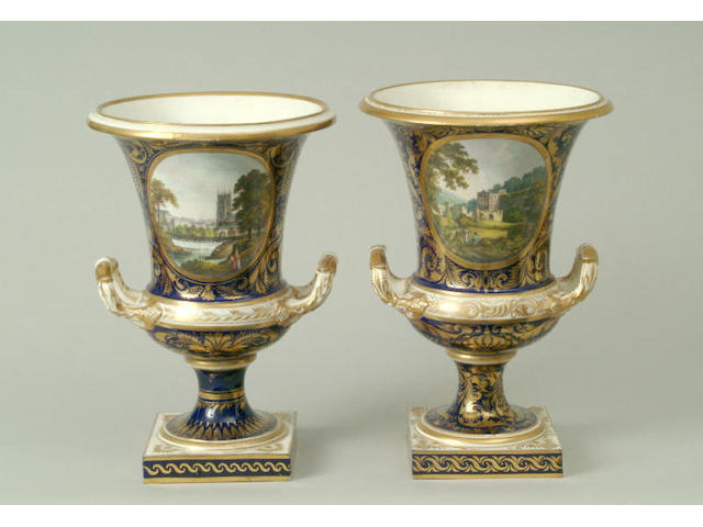A matched pair of Derby campana urns