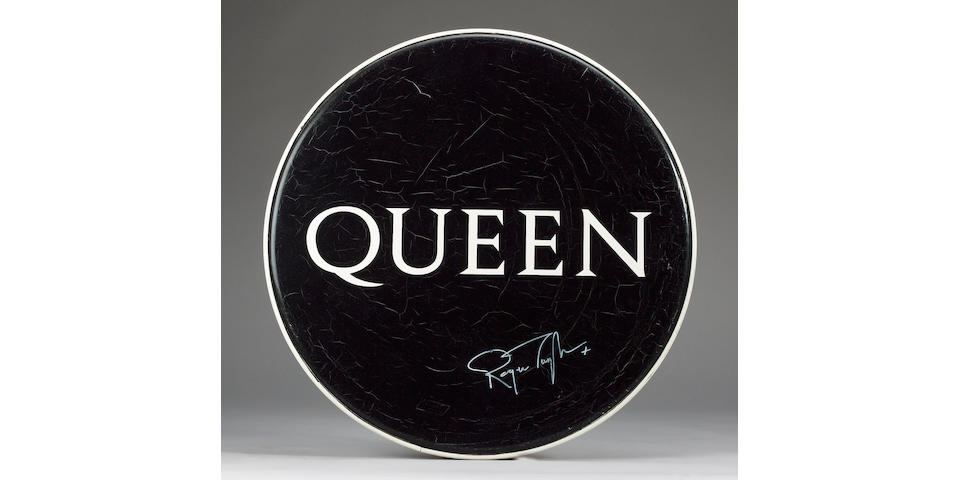 An original Queen bass drumskin, 1980s,