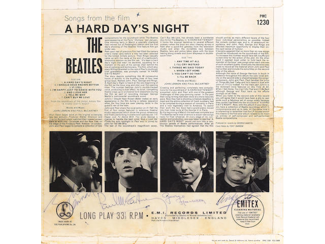 An autographed copy of the album 'A Hard Day's Night', 1964,