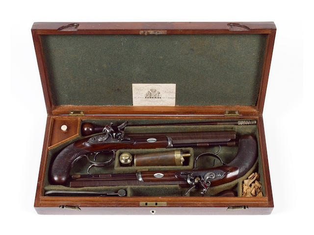 A Fine Cased Pair Of 40-Bore Flintlock Duelling Pistols